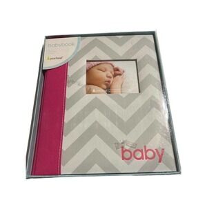 Pearhead First 5 Years Chevron Baby Memory Book Gray White Pink Modern Simple‎